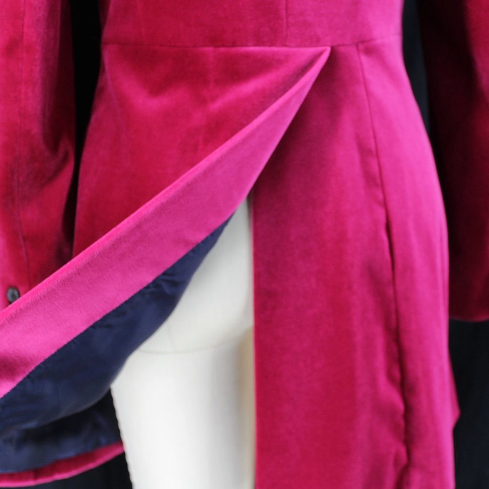 J Peterman Velvet Jacket Riding Coat Long 3 Button Equestrian Tailored Fuschia - Picture 6 of 9